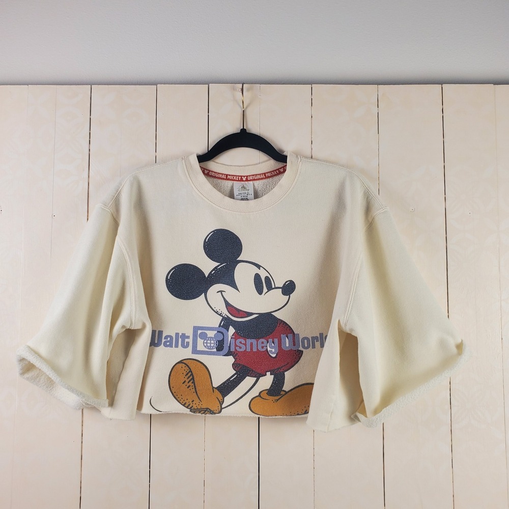 Disney Walt Disney World Mickey Mouse Cropped Boxy Sweatshirt Cream Large